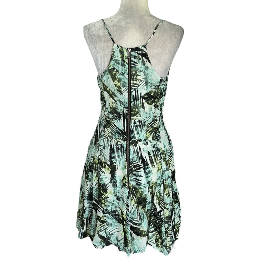 Parker Silk Amazonia Palm Leaf Print Asymmetrical Racerback Flared Mini Dress  M - Picture 5 of 11